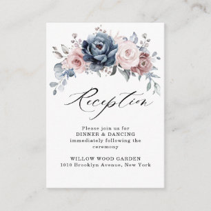 Tarjeta De Recepción Dusty Blue Mauve Rosa Pink Slate Floral detalles