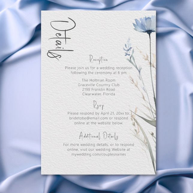Tarjeta De Recepción Dusty Blue Meadow Wildflowers Detalles modernos (Dusty Blue Meadow Wildflowers Modern Details Enclosure Card)