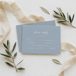Tarjeta De Recepción Dusty Blue Minimal Moderno RSVP de Boda con Caligr