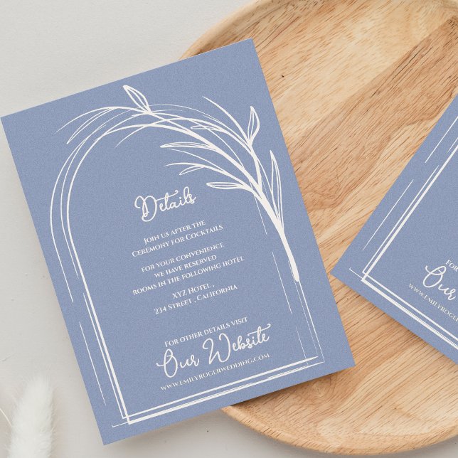Tarjeta De Recepción Dusty Blue Minimalist Arch Botanical Wedding (Dusty Blue Minimalist Arch Botanical Wedding Details Enclosure Card | Modern Wedding Information)