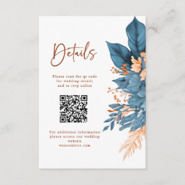 Tarjeta De Recepción Dusty Blue Naranja Floral Elegante detalles de la 