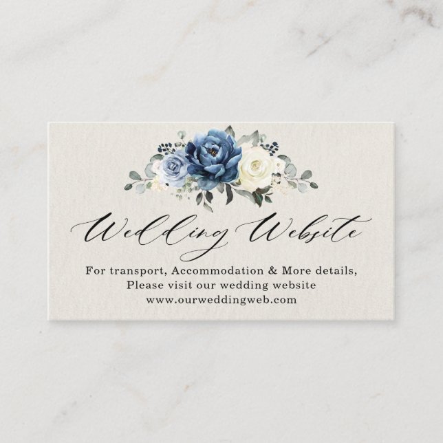Tarjeta De Recepción Dusty Blue Navy Champagne Boda de marfil (Anverso)