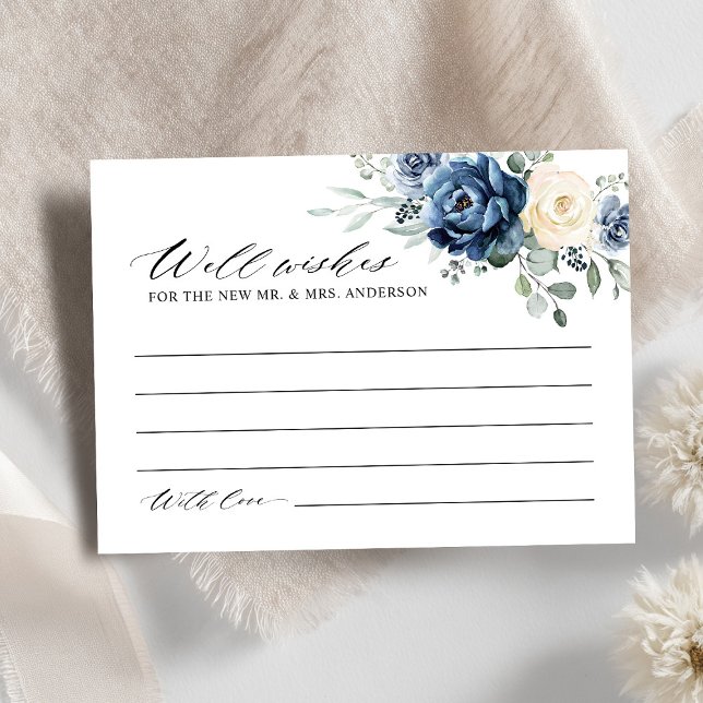 Tarjeta De Recepción Dusty Blue Navy Champagne Marfil Wishing Enclo (Dusty Blue Navy Champagne Ivory Wishing well  Enclosure Card)