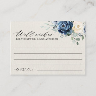 Tarjeta De Recepción Dusty Blue Navy Champagne Marfil Wishing Enclo