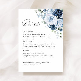 Tarjeta De Recepción Dusty Blue Navy Floral Wedding Details, Ceremony