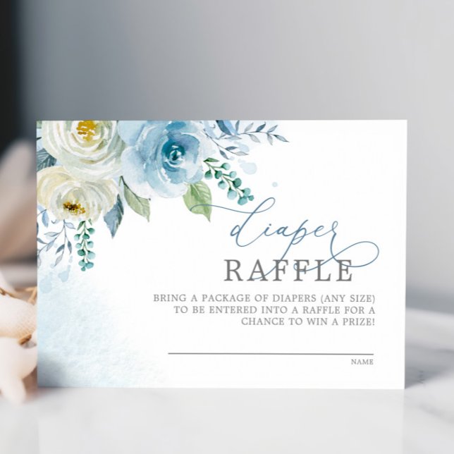 Tarjeta De Recepción Dusty Blue Rosa Flores Diaper Raffle Card (Subido por el creador)