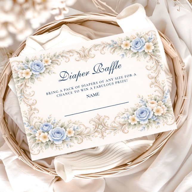 Tarjeta De Recepción Dusty Blue Rose Baroque Diapper Raffle (Subido por el creador)
