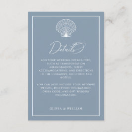 Tarjeta De Recepción Dusty Blue Seashell Beach Detalles de la boda