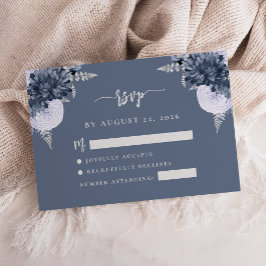 Tarjeta De Recepción Dusty Blue Silver Floral Script Wedding RSVP