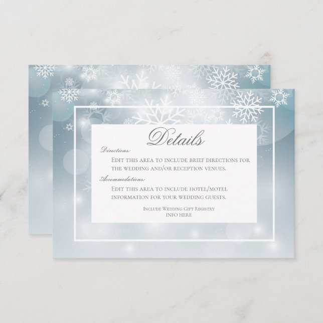 Tarjeta De Recepción Dusty Blue Snowflake Sky Modern Details Boda (Anverso / Reverso)