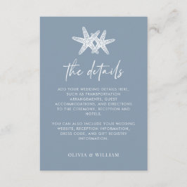 Tarjeta De Recepción Dusty Blue Starfish Beach Wedding Details