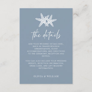 Tarjeta De Recepción Dusty Blue Starfish Beach Wedding Details