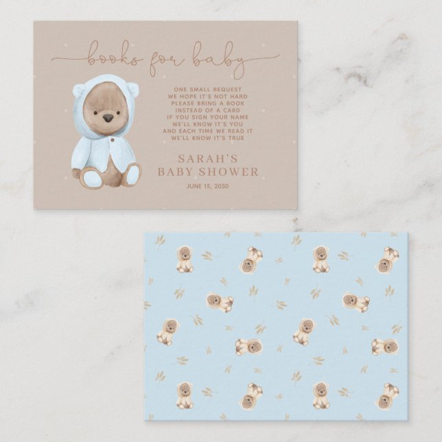 Tarjeta De Recepción Dusty Blue Teddy Bear Solicitud de Baby Shower par (Anverso / Reverso)