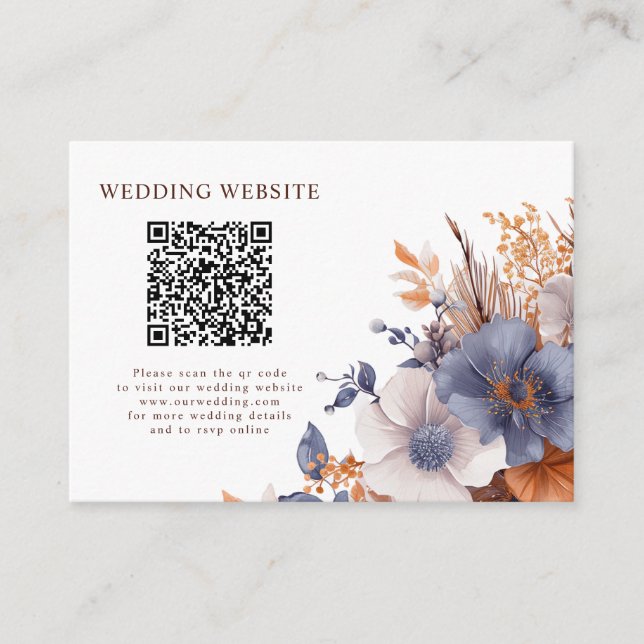 Tarjeta De Recepción Dusty Blue Terracotta Boho Elegant Wedding Detalle (Anverso)