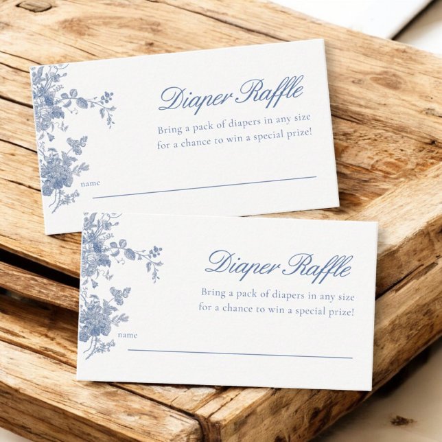 Tarjeta De Recepción Dusty Blue Toile Floral Baby Shower Diaper Raffle (Subido por el creador)