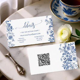 Tarjeta De Recepción Dusty Blue Toile Floral Wedding Website QR Details