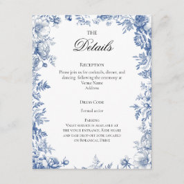 Tarjeta De Recepción Dusty Blue Toile Wedding Details