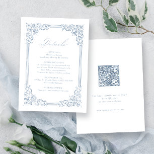 Tarjeta De Recepción Dusty Blue Vintage Frame Elegant Wedding Details