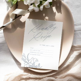 Tarjeta De Recepción Dusty Blue Vintage Modern Floral Wedding RSVP