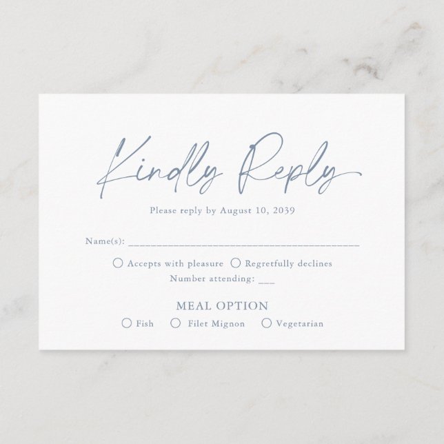 Tarjeta De Recepción Dusty Blue Wedding RSVP Card (Reverso)