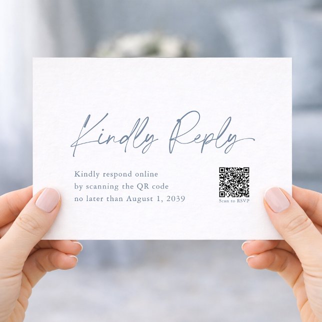 Tarjeta De Recepción Dusty Blue Wedding RSVP Card with QR Code (Subido por el creador)