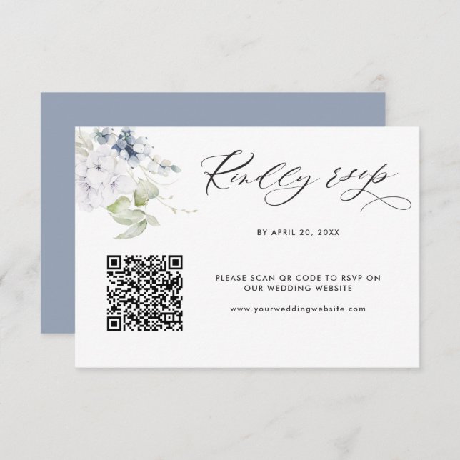 Tarjeta De Recepción Dusty Blue Wedding Rsvp Online con el código QR de (Anverso / Reverso)