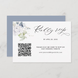 Tarjeta De Recepción Dusty Blue Wedding Rsvp Online con el código QR de