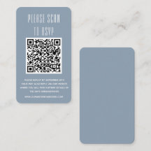 Dusty Blue & White Simple RSVP con código QR Enclo