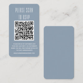 Tarjeta De Recepción Dusty Blue & White Simple RSVP con código QR Enclo