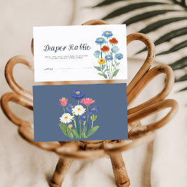 Tarjeta De Recepción Dusty Blue Wildflower Baby Shower Diaper Raffle