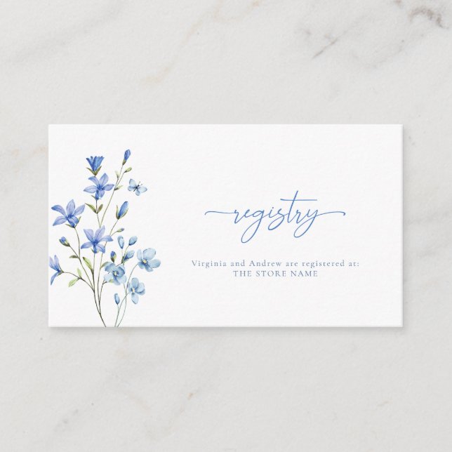 Tarjeta De Recepción Dusty Blue Wildflower Bridal Shower Registro de re (Anverso)
