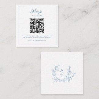 Tarjeta De Recepción Dusty Blue Wildflower Crest Wedding QR Code RSVP 