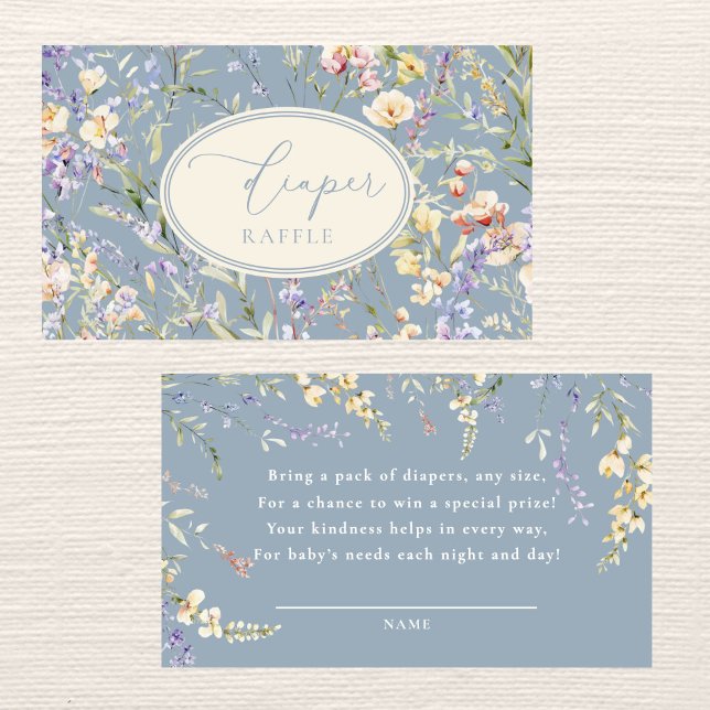 Tarjeta De Recepción Dusty Blue Wildflower Diaper Raffle (Subido por el creador)
