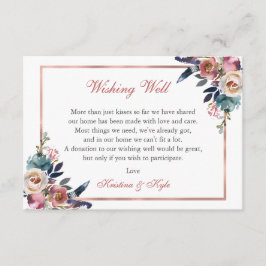 Tarjeta De Recepción Dusty Boda de la floración azul rosada