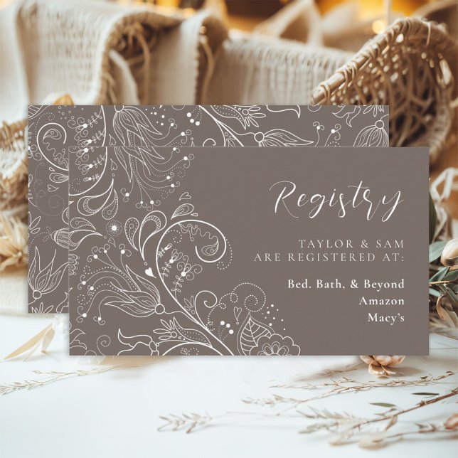 Tarjeta De Recepción Dusty Brown Elegante Registro De Bodas Florales (Subido por el creador)