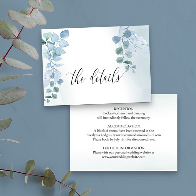 Tarjeta De Recepción Dusty Eucalyptus Elegante Boda de Verdor Detalles (Subido por el creador)