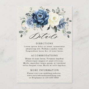 Tarjeta De Recepción Dusty Marina Azul Champagne Boda de Marfil Detalle