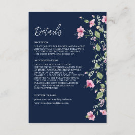 Tarjeta De Recepción Dusty Navy Blue Pink Hibiscus Bloom Shower