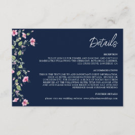 Tarjeta De Recepción Dusty Navy Blue Pink Hibiscus Bloom Shower