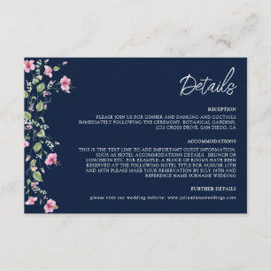 Tarjeta De Recepción Dusty Navy Blue Pink Hibiscus Bloom Shower