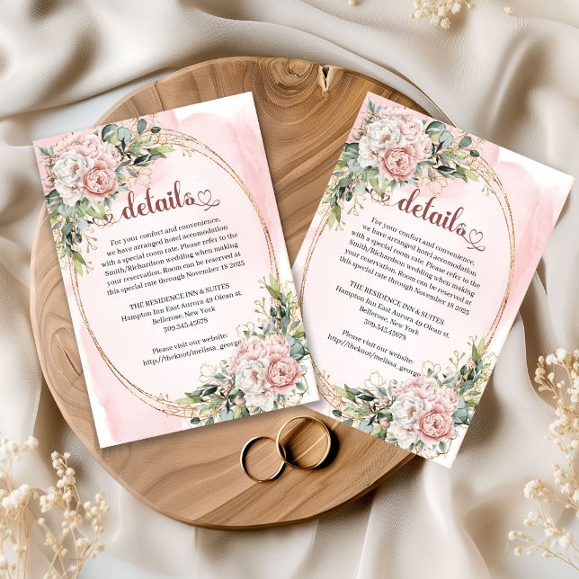 Tarjeta De Recepción Dusty Pink Floral Eucalyptus Wedding Details  (Dusty Pink Floral Eucalyptus Wedding Details Insert Card

)
