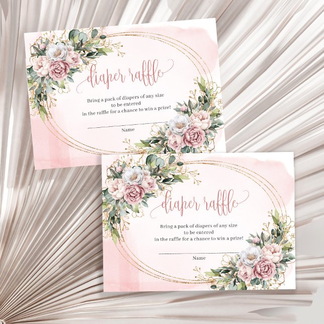 Tarjeta De Recepción Dusty Pink Floral Greenery Girl Baby Raffle Slip (Dusty Pink Floral Greenery Girl Baby Raffle Slip)