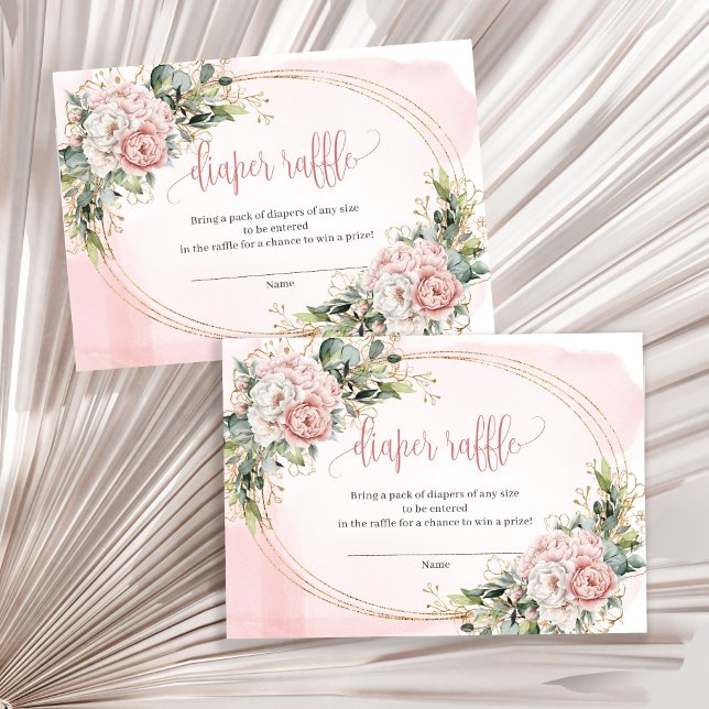 Tarjeta De Recepción Dusty Pink Flowers Eucalyptus Baby Girl Raffle  (Dusty Pink Flowers Eucalyptus Baby Girl Raffle Insert)