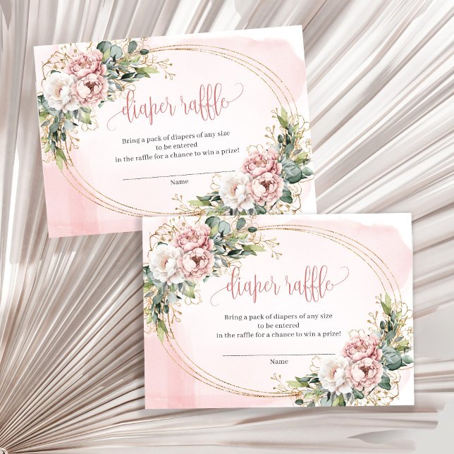 Tarjeta De Recepción Dusty Pink Flowers Eucalyptus Baby Girl Raffle Car (Dusty Pink Flowers Eucalyptus Baby Girl Raffle Card)