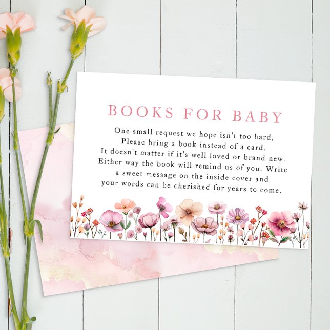 Tarjeta De Recepción Dusty Pink Wildflower Baby Book Card - Boh (Books for Baby Enclosure Card)