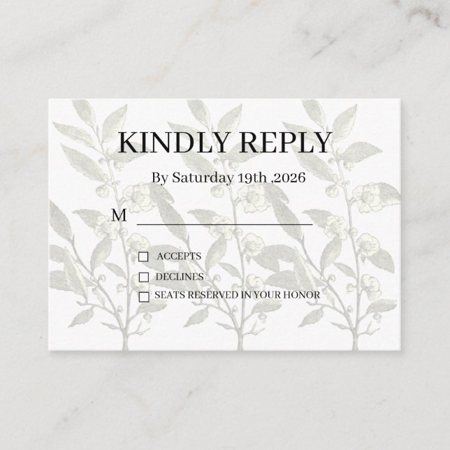 Tarjeta De Recepción Dusty Purple Silver Gray Floral Rustic RSVP Card (Anverso)