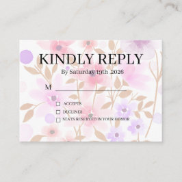 Tarjeta De Recepción Dusty Purple Silver Gray Floral Rustic RSVP Card
