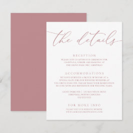 Tarjeta De Recepción Dusty Rosa Boda Minimalista moderno