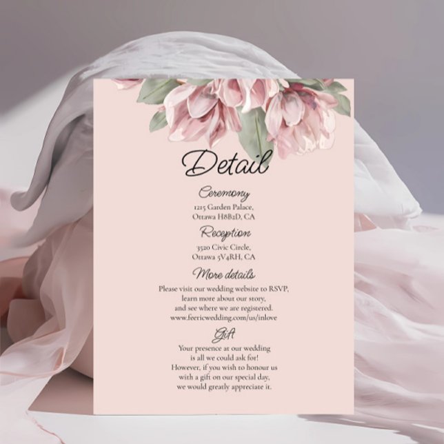 Tarjeta De Recepción Dusty Rosa Rubor Floral boda detalles (Subido por el creador)