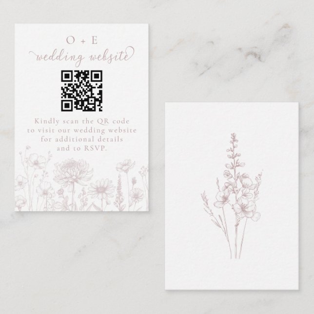 Tarjeta De Recepción Dusty Rose Botanical Minimal Wedding Website QR  (Anverso / Reverso)